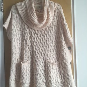 Anthropology Angel of the North Poncho Cowl Neck Sweater Ivory Wool Blend M/L